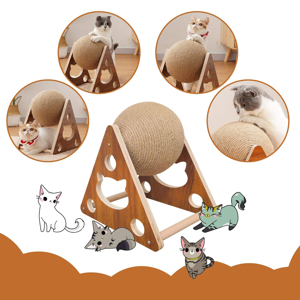 ROZKITCH Cat Scratcher Toy, Natural Sisal Cat Scratching Ball Wood Base, Durable Scratching Ball for Indoor Cats and Kittens, Interactive Solid Wood Scratcher Pet Toy Animals & Pet Supplies > Pet Supplies > Cat Supplies > Cat Toys ROZKITCH   