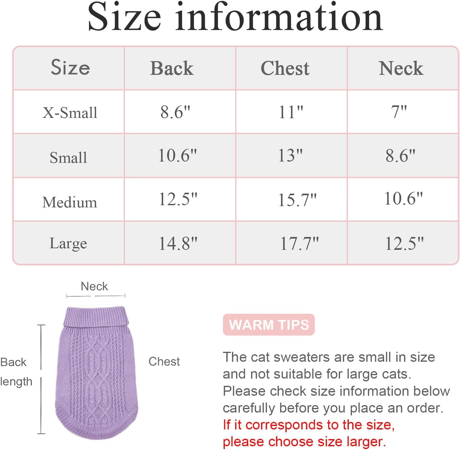 Jnancun Cat Sweater Turtleneck Knitted Sleeveless Cat Clothes Warm Winter Kitten Clothes Outfits for Cats or Small Dogs in Cold Season (Medium, Purple) Animals & Pet Supplies > Pet Supplies > Dog Supplies > Dog Apparel Jnancun   