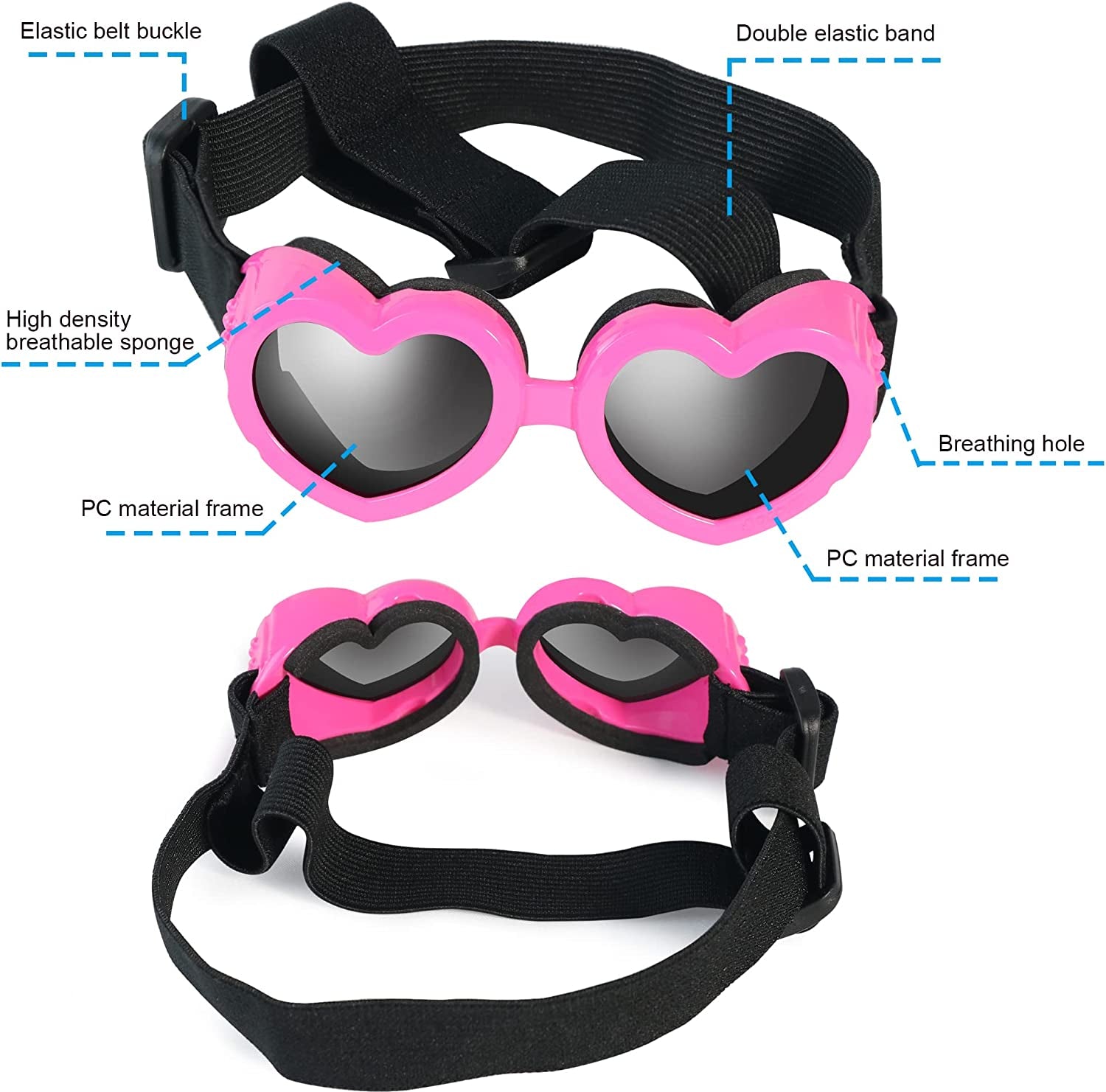 IKUSO Dog Sunglasses Small Breed,Uv Protection Dog Sunglasses with Adjustable Strap, Heart Dog Goggles for Waterproof Windproof Anti-Fog Eye Protection,Beach Accessories for Puppy (Pink) Animals & Pet Supplies > Pet Supplies > Dog Supplies > Dog Apparel ikuso   