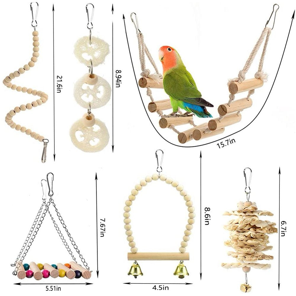 Bird Parrot Toys Swing Hanging Bird Cage Accessories Toy Perch Ladder Chewing Toys Hammock for Parakeets,Cockatiels Animals & Pet Supplies > Pet Supplies > Bird Supplies > Bird Ladders & Perches Pceewtyt   