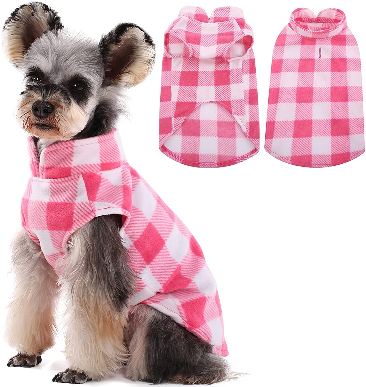 Kuoser Stretch Dog Fleece Vest, Soft Classic Plaid Basic Dog Sweater for Small Dogs & Cats, Warm Dogs Shirt Pullover Dog Coat Jacket Winter Dog Clothes for Teddy Chihuahua Yorkshire with Leash HOL Animals & Pet Supplies > Pet Supplies > Dog Supplies > Dog Apparel Kuoser Pink Plaid Small (Pack of 1) 