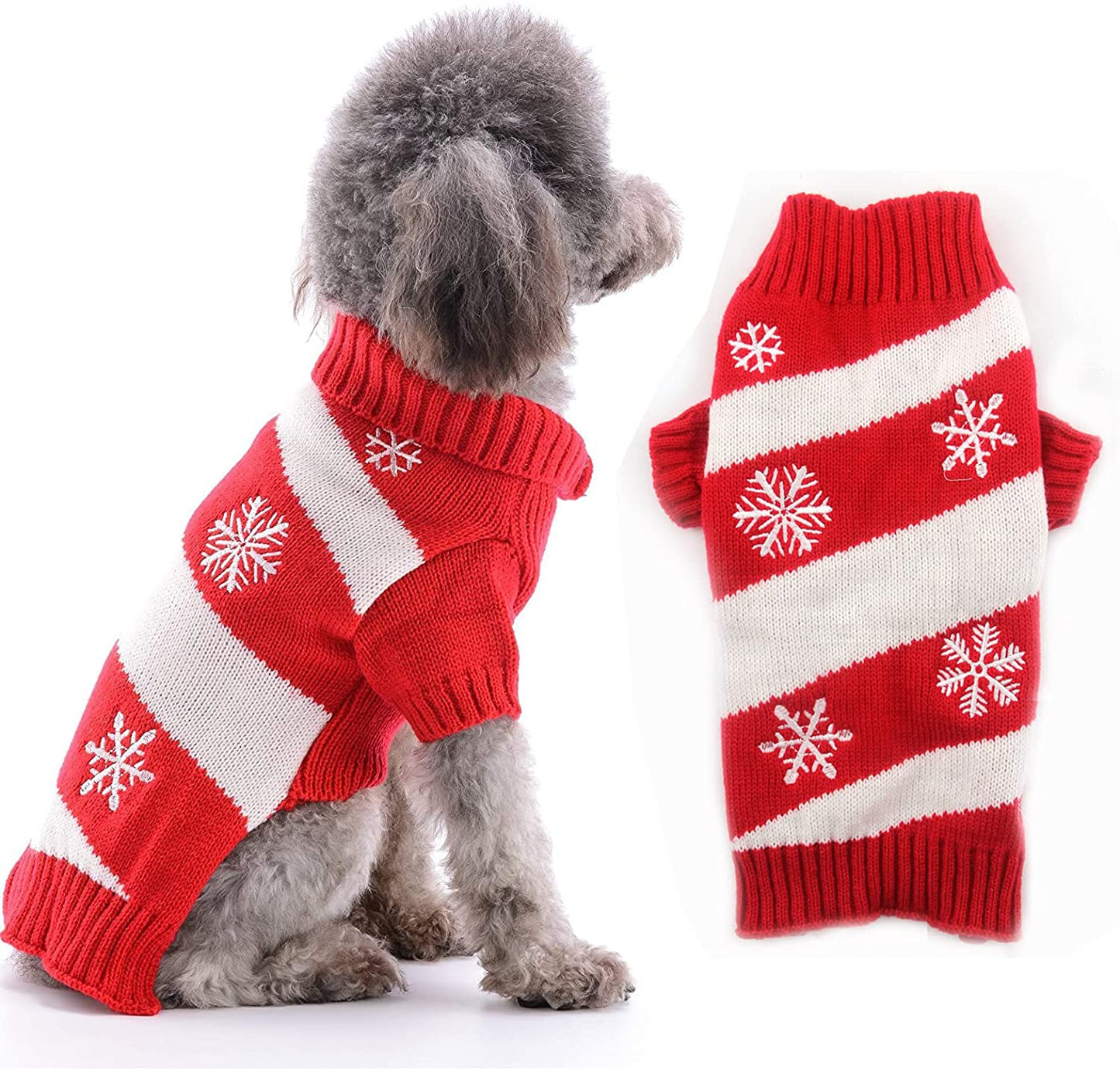 TENGZHI Dog Christmas Sweater Ugly Xmas Puppy Clothes Costume Warm Knitted Cat Outfit Jumper Cute Reindeer Pet Clothing for Small Medium Large Dogs Cats（S,Black） Animals & Pet Supplies > Pet Supplies > Dog Supplies > Dog Apparel Yi Wu Shi Teng Zhi Dian Zi Shang Wu You Xian Gong Si Red White Snowflakes X-Small 