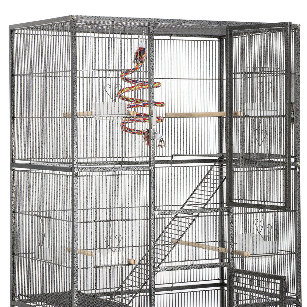 Topeakmart 69''H Mobile Extra Large Bird Cage Parrot Cage Rolling Metal Pet Cage with Detachable Stand, Black Animals & Pet Supplies > Pet Supplies > Bird Supplies > Bird Cages & Stands Topeakmart   