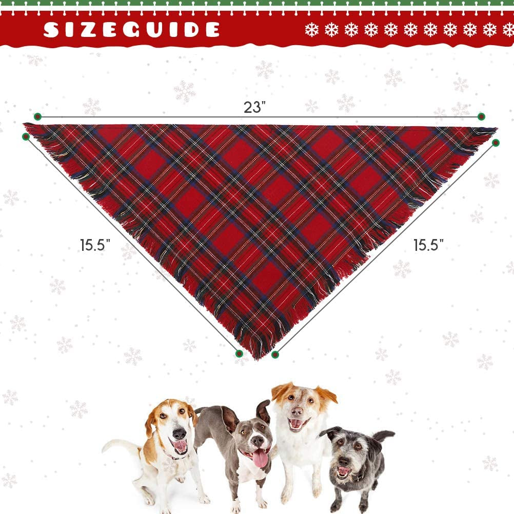 KOOLTAIL Plaid Dog Bandana Christmas 4 Pack - Classic Triangle Scarf Tassels Style Holiday for Dogs Cats Puppy Animals & Pet Supplies > Pet Supplies > Dog Supplies > Dog Apparel Best4cat   