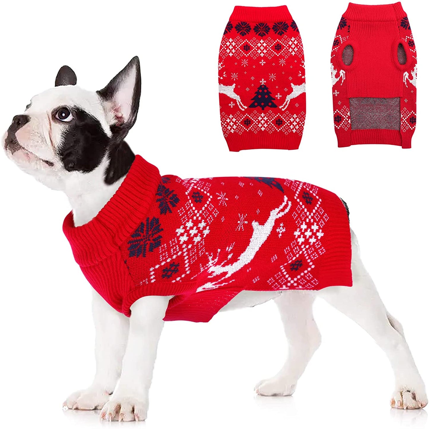 MORVIGIVE Christmas Dog Sweaters Turtleneck Pullover, Soft Warm Puppy Jumper Cat Knit with Reindeer Snowflake, Winter Pet Xmas Holiday Sweatshirts Cold Weather Knitwear Clothes for Small Medium Dogs Animals & Pet Supplies > Pet Supplies > Dog Supplies > Dog Apparel MORVIGIVE Red X-Large 