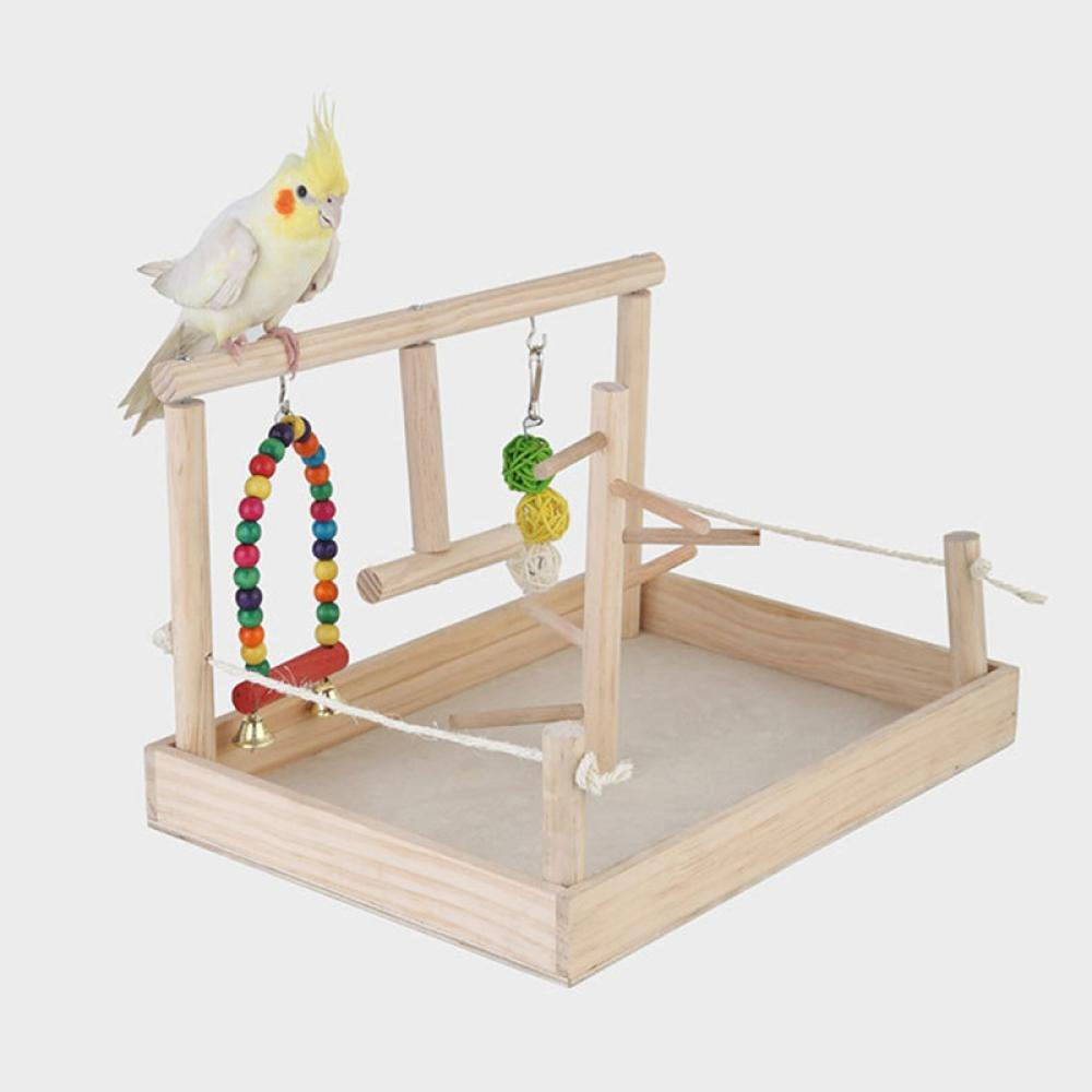 Parrot Playstand Bird Play Stand Cockatiel Playground Wood Perch Gym Playpen Ladder with Feeder Cups Toys Exercise Play