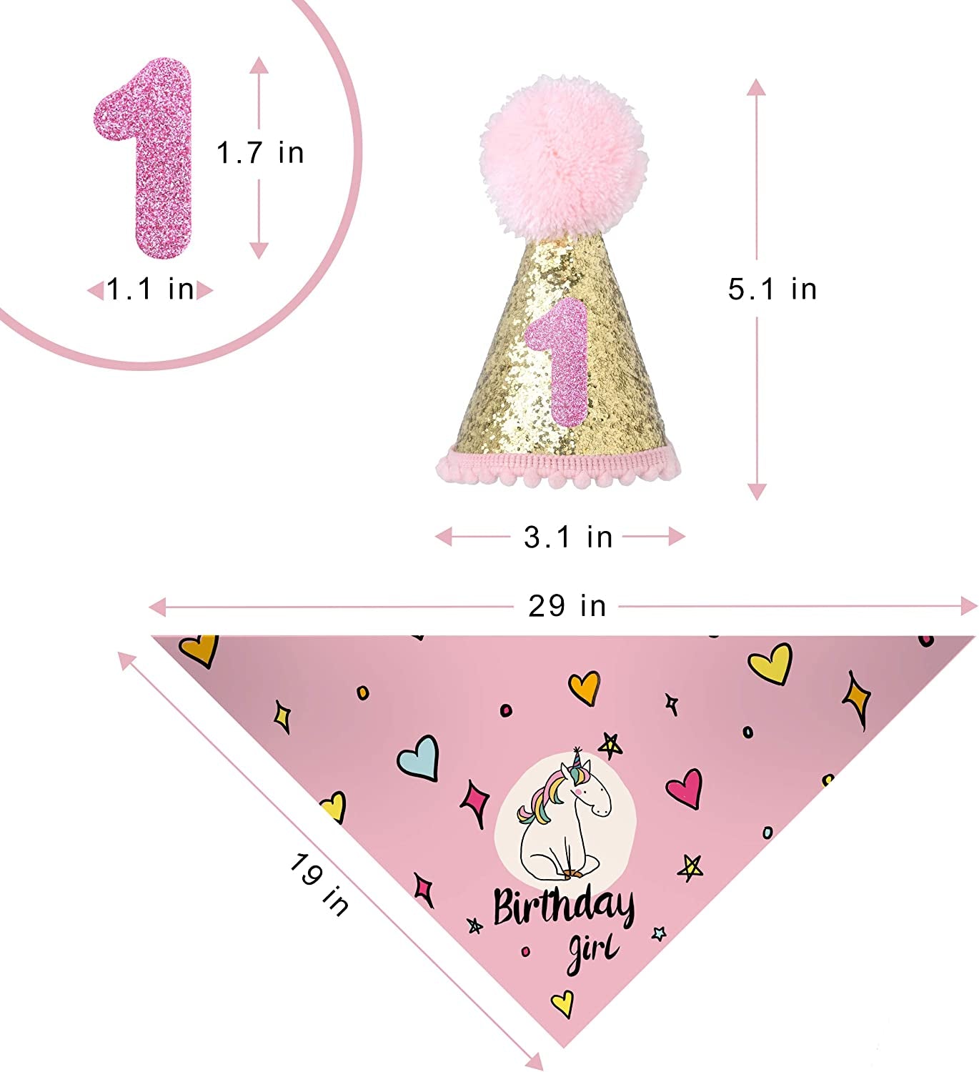 BANMODER Dog Birthday Bandana Square Scarf and Reusable Cute Doggie Birthday Party Hat with 0-8 Figures for Girls Boy (Pink) Animals & Pet Supplies > Pet Supplies > Dog Supplies > Dog Apparel BANMODER   