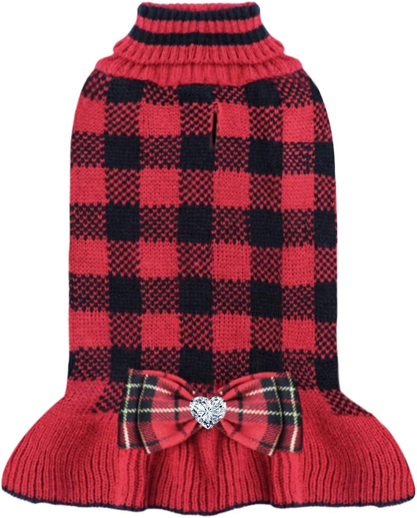 KYEESE Valentines Day Dog Sweaters Dress Pink Heart Design Dog Sweaters with Leash Hole Pet Sweater Pet Clothes,Xs Animals & Pet Supplies > Pet Supplies > Dog Supplies > Dog Apparel kyeese Buffalo Check Small (4-7lbs) 