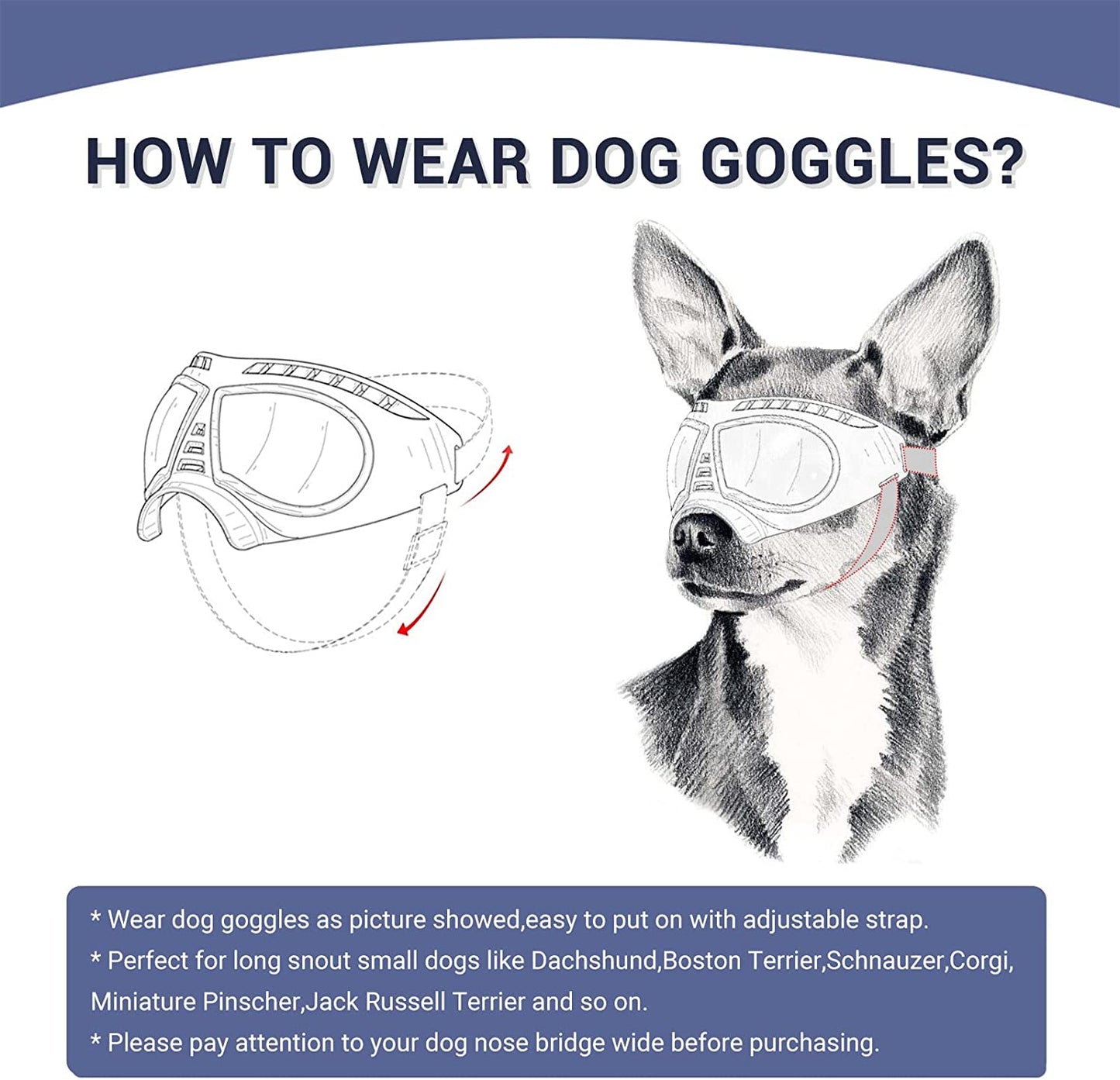 Namsan Dog Goggles Small Breed Anti-Uv Doggy Sunglasses for Small-Medium Dogs Windproof Anti-Dust Antifog Soft Pet Dog Glasses for Long Snout Dogs Eyes Protection, Blue Lens Animals & Pet Supplies > Pet Supplies > Dog Supplies > Dog Apparel Namsan   