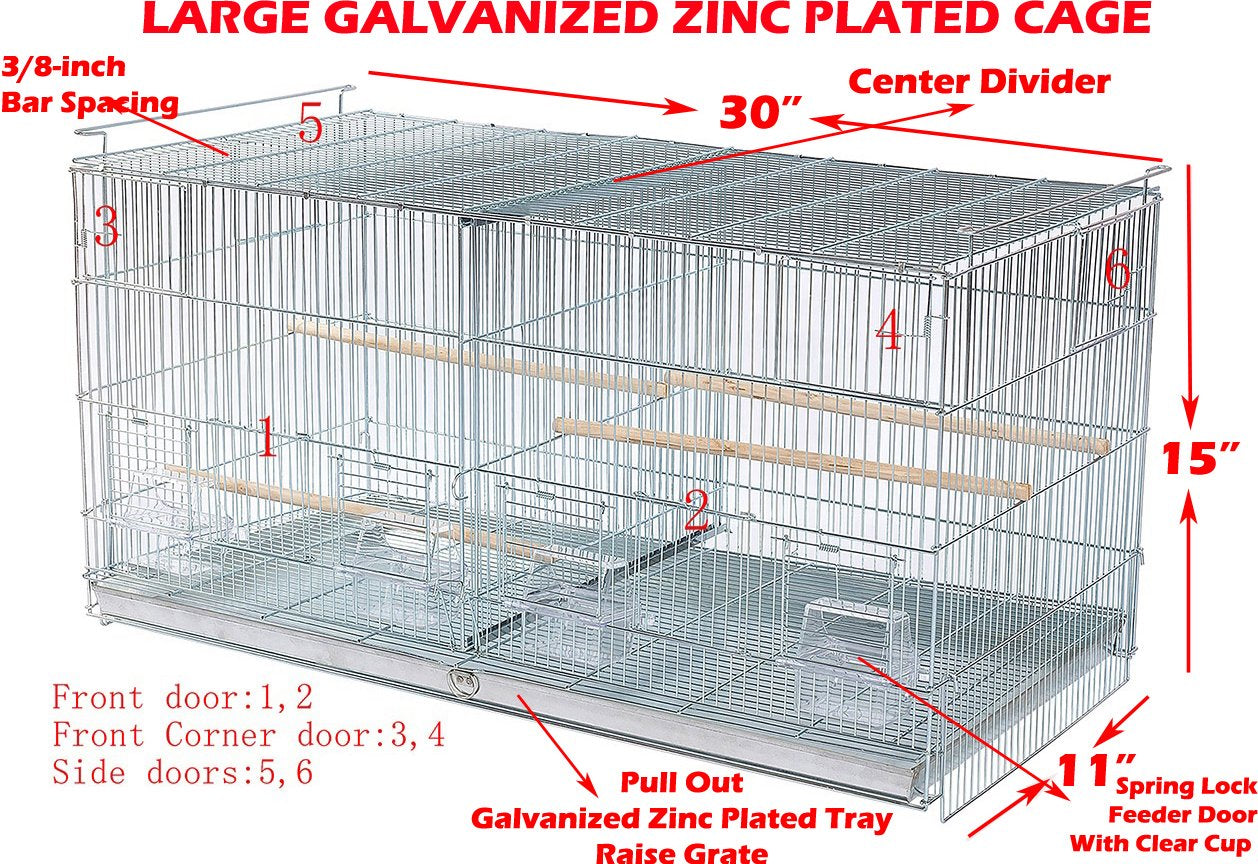 LARGE Combo-4 of Galvanized Zinc Plated Stack & Lock Double Breeding Breeder Flight Bird Cage Center Dividers Side Breeding Nest Doors with Rolling Stand Animals & Pet Supplies > Pet Supplies > Bird Supplies > Bird Cages & Stands Mcage   