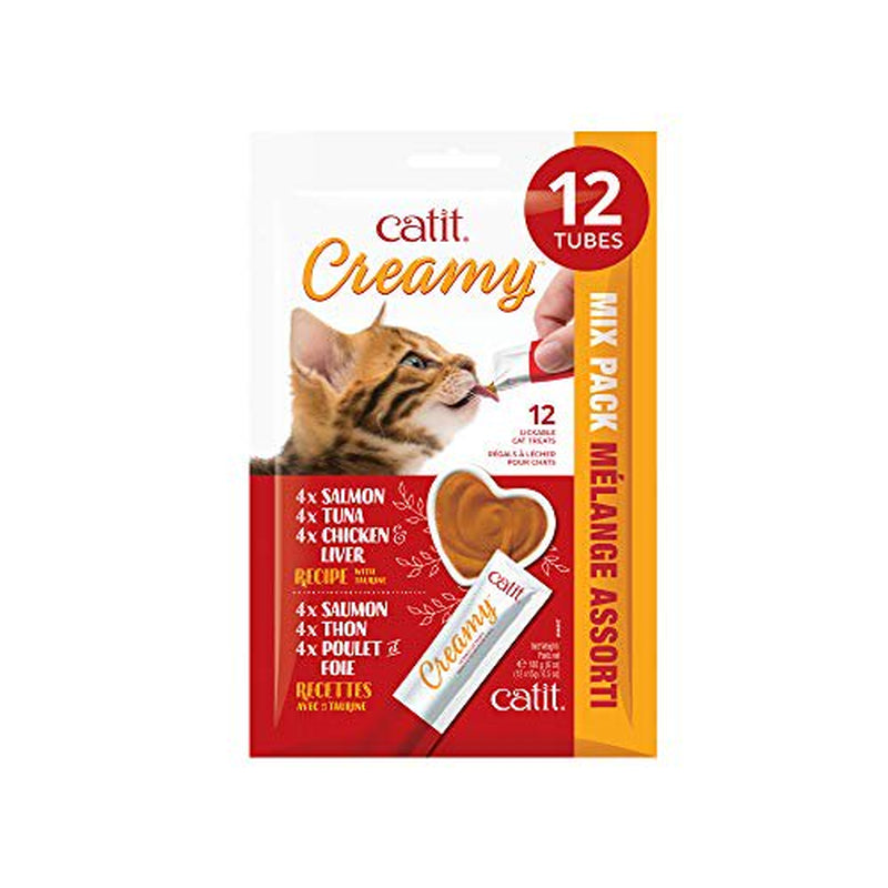 Catit Creamy Lickable Cat Treat, Healthy Cat Treat, Assortment, 12 Pack