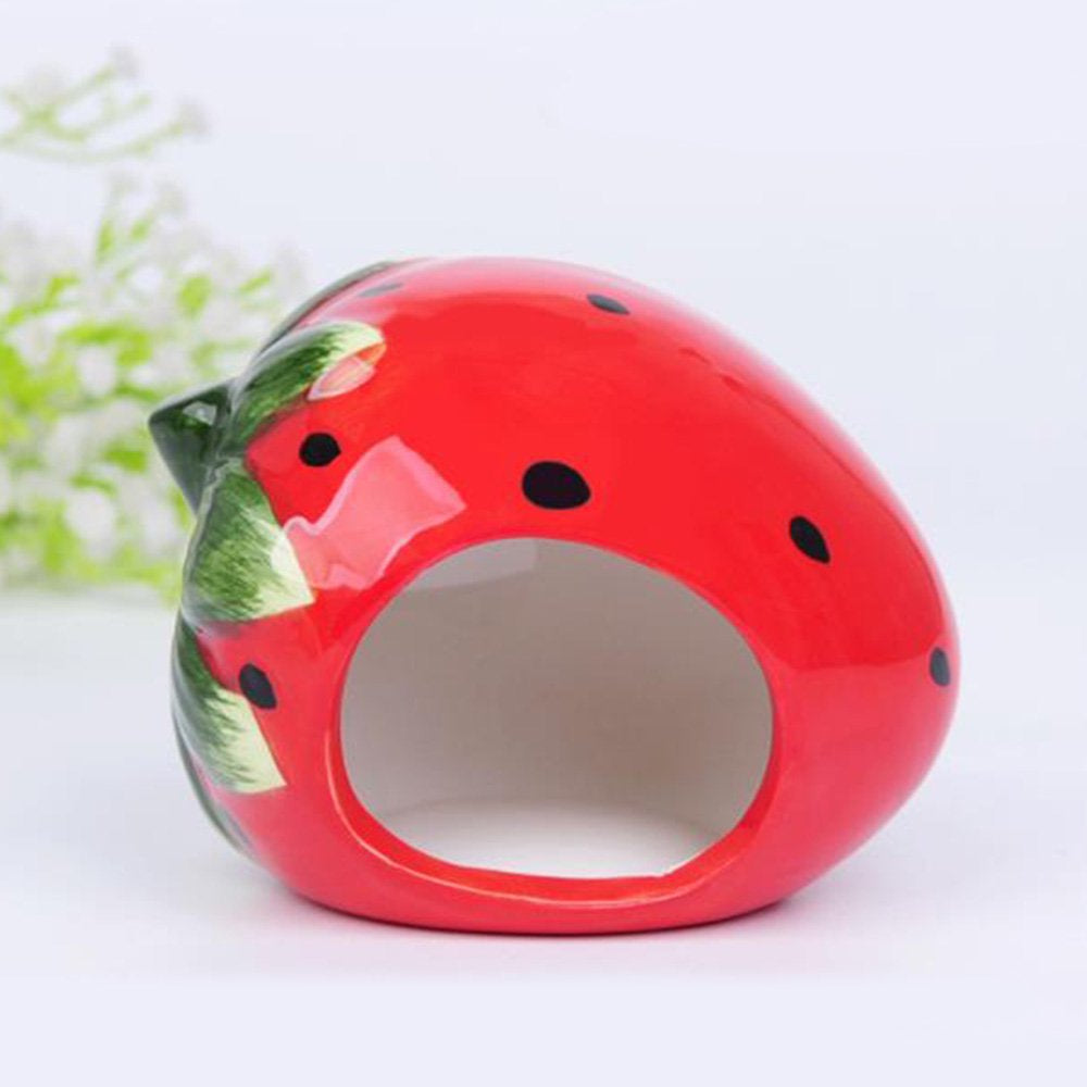 Ceramic Cartoon Strawberry Shape Hamster House Home Summer Cool Small Animal Pet Nesting Habitat Cage Accessories Animals & Pet Supplies > Pet Supplies > Small Animal Supplies > Small Animal Habitats & Cages GadgetVLot   