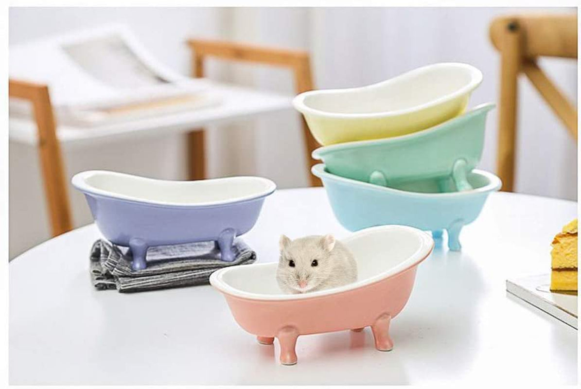 Small Animal Hamster Bed, Ice Bathtub Accessories Cage Toys, Ceramic Relax Habitat House, Sleep Pad Nest for Hamster, Food Bowl for Guinea Pigs/Squirrel/Chinchilla（Sky Blue） Animals & Pet Supplies > Pet Supplies > Small Animal Supplies > Small Animal Bedding COSARRETY   