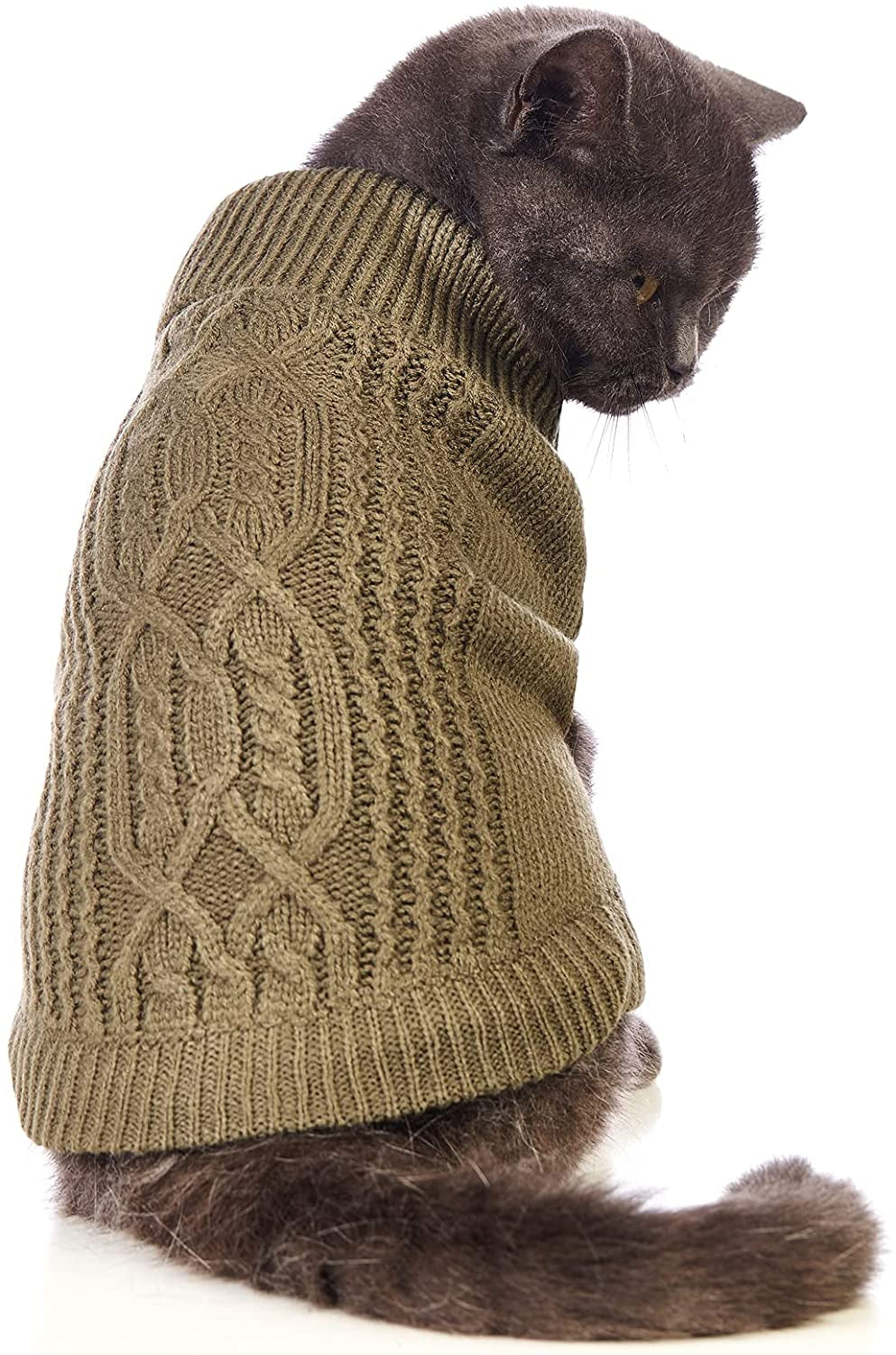 Jnancun Cat Sweater Turtleneck Knitted Sleeveless Cat Clothes Warm Winter Kitten Clothes Outfits for Cats or Small Dogs in Cold Season (Medium, Purple) Animals & Pet Supplies > Pet Supplies > Dog Supplies > Dog Apparel Jnancun Olive Green Small 