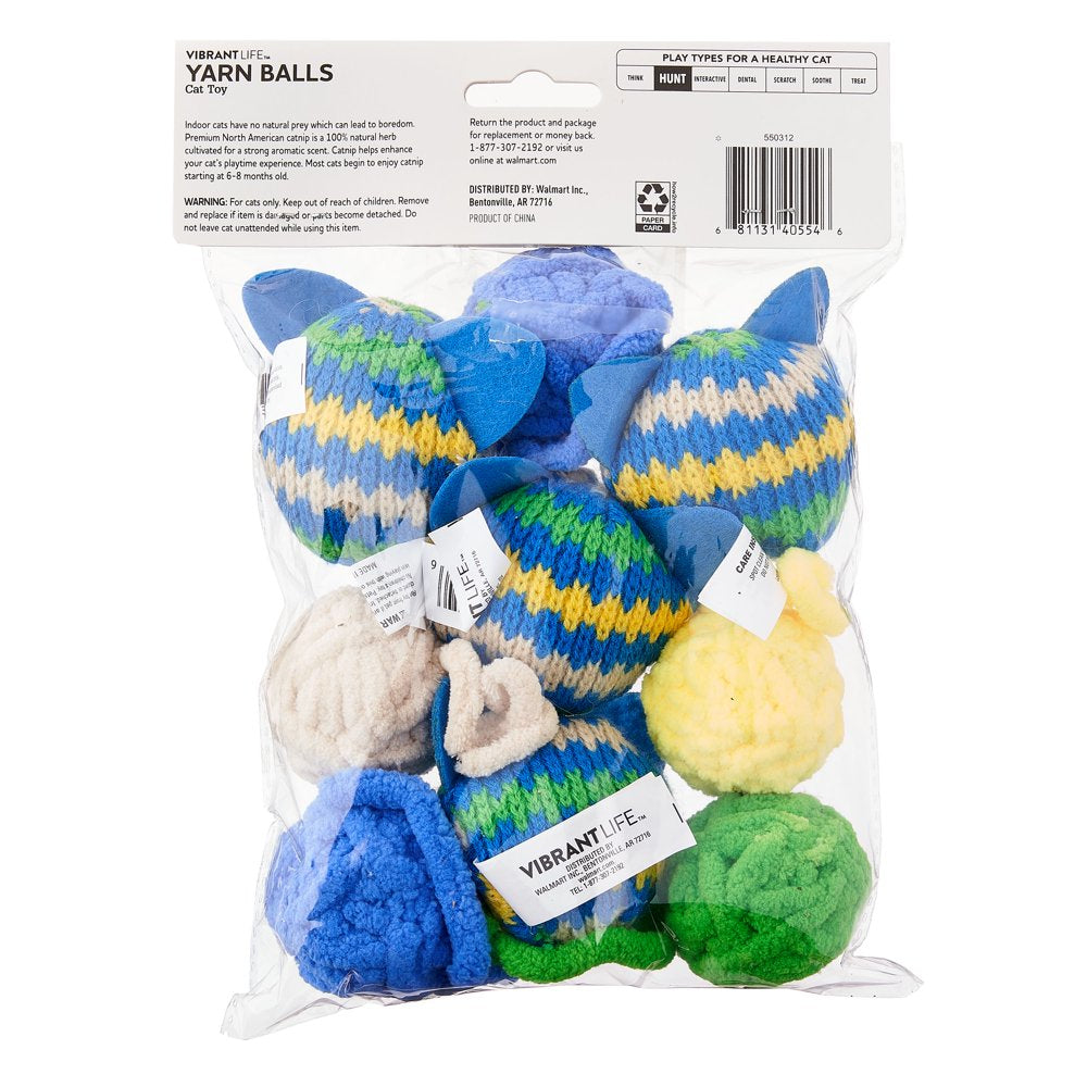 Vibrant Life Cat Toy - Catnip Yarn Balls, 9 Count with Catnip Animals & Pet Supplies > Pet Supplies > Cat Supplies > Cat Toys Vibrant Life   