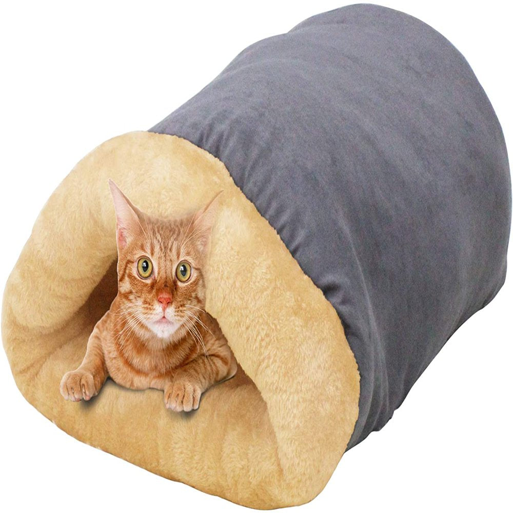 GOOPAWS 4 in 1 Self Warming Burrow Covered Cat & Dog Bed, Pet Hideway Sleeping Cuddle Cave Animals & Pet Supplies > Pet Supplies > Cat Supplies > Cat Beds Jespet Gray  