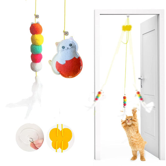 Feelers Cat Feather Toys, Interactive Hanging Cat Toy for Indoor Cats, Caterpillar & Felt Kitten, 2 PCS