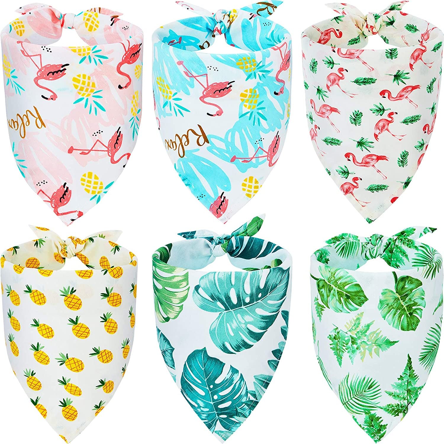 6 Pieces Summer Triangle Dog Bandana Hawaii Dog Bandana Flamingo Triangle Pet Bibs Reversible Dog Scarf Adjustable Washable Pet Kerchief Animals & Pet Supplies > Pet Supplies > Dog Supplies > Dog Apparel Frienda S  