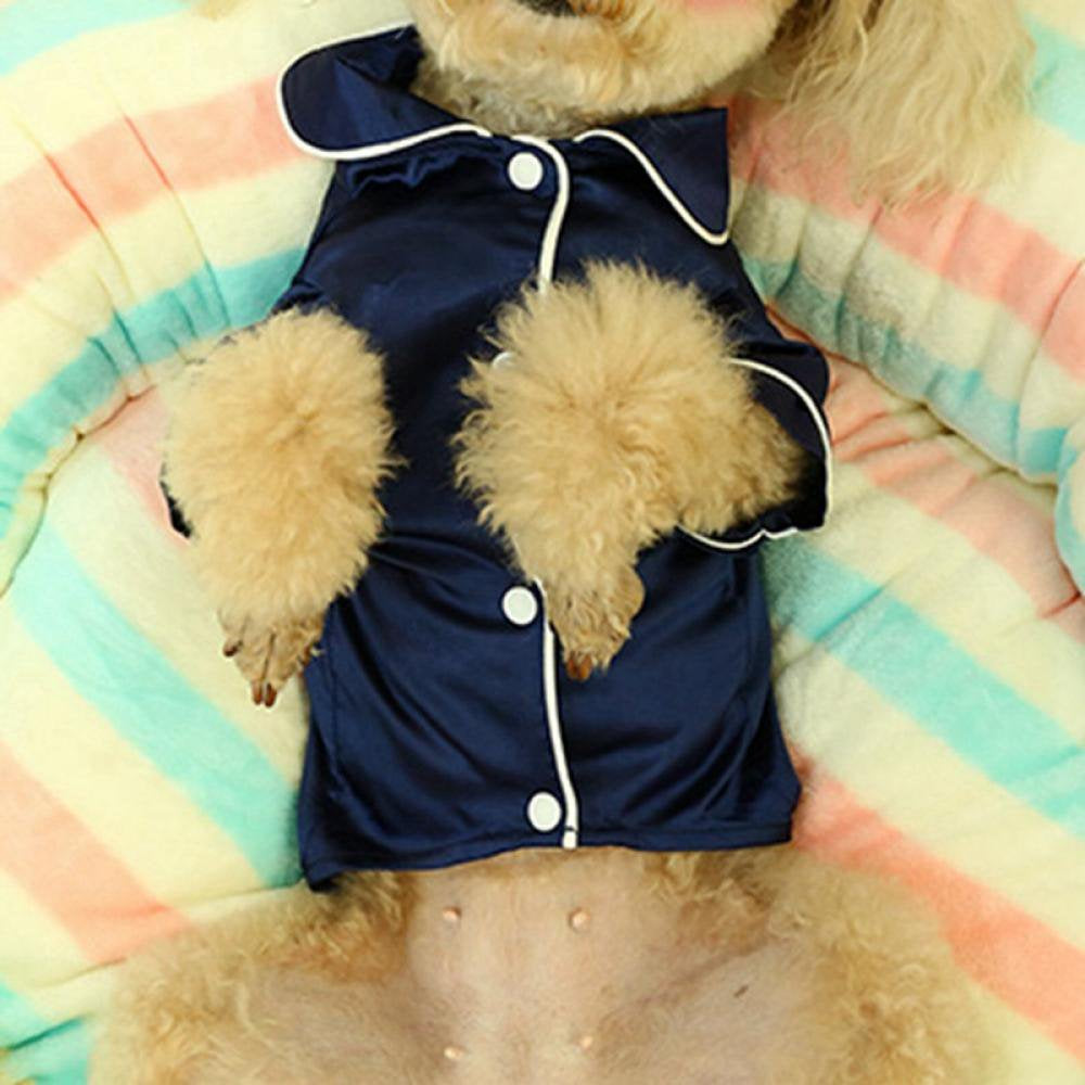 Pet Cat Dog Pajamas Soft Silk Clothes Apparel Small Puppy Jumpsuit Sleepwear,Dark Blue Color,S Size Animals & Pet Supplies > Pet Supplies > Dog Supplies > Dog Apparel Echenor   