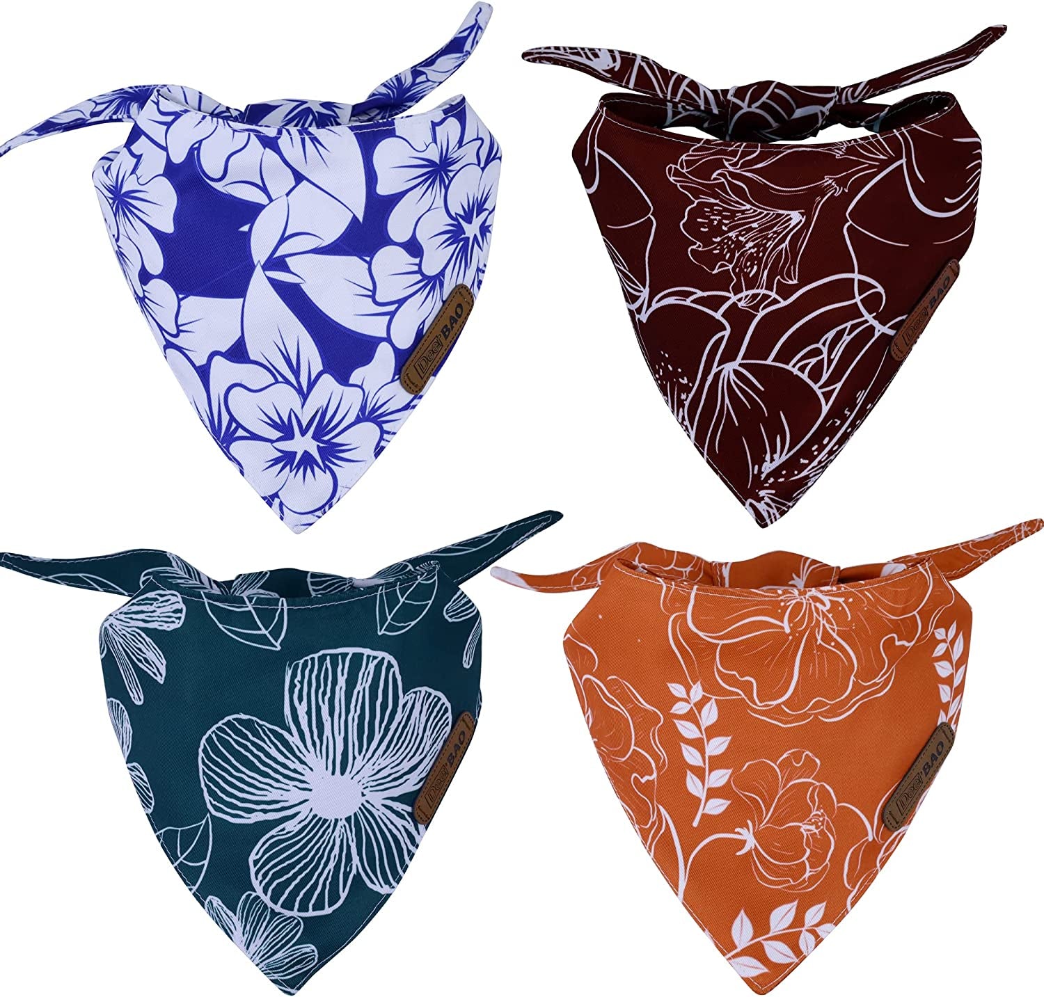 Deerbao Dog Bandanas 4Pack,Dog Scarf,Dog Bandanas Boygirl,Premium Durable Fabric,Adjustable Fit,Unique Shape,Suitable for All Kinds of Dogs,Provide Various Sizes (Large, Classic Plaid) Animals & Pet Supplies > Pet Supplies > Dog Supplies > Dog Apparel DeerBAO Hand Painted Flowers Large 