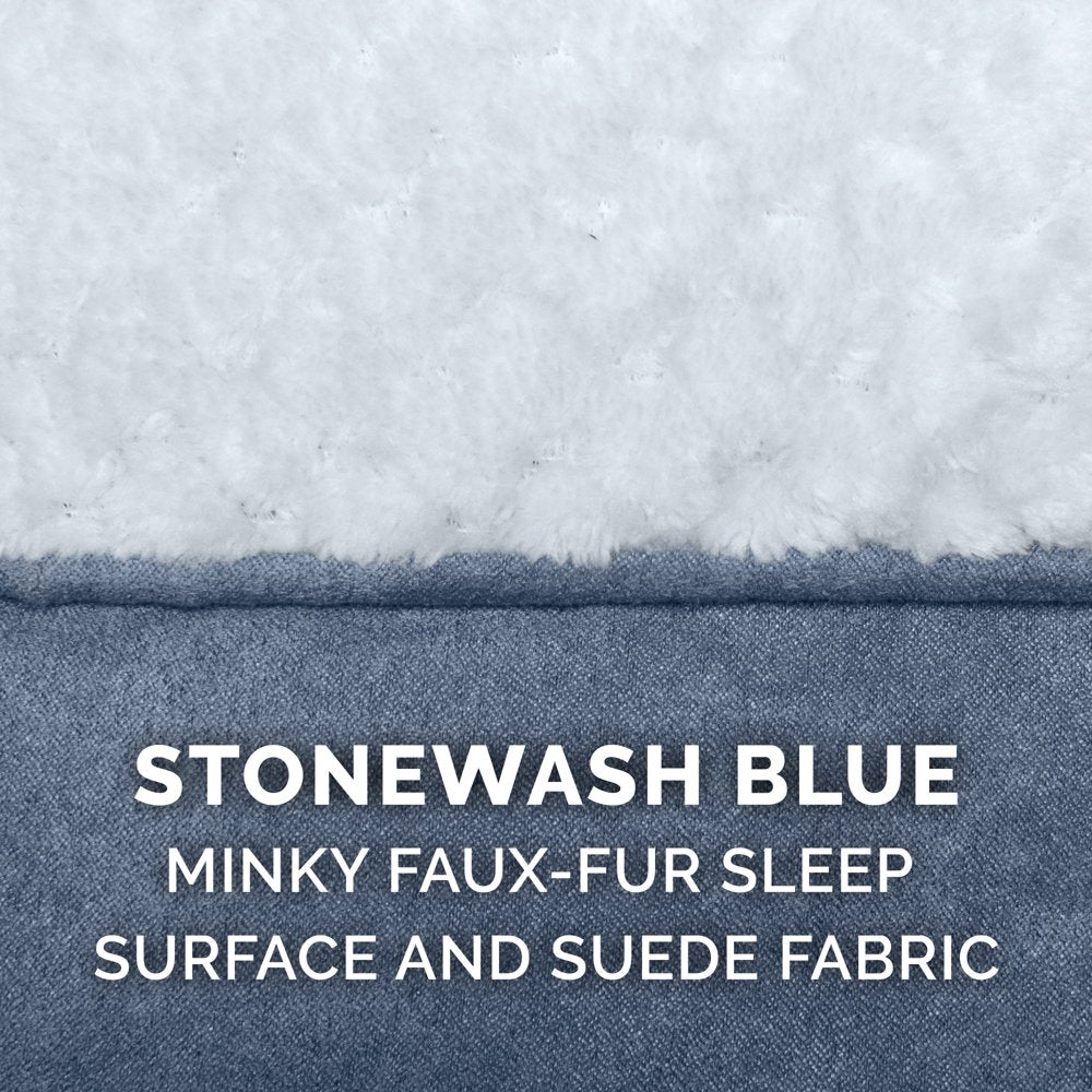 Furhaven Pet Products Orthopedic Mink Fur & Suede Pillow-Top Pet Bed for Dogs & Cats, Stonewash Blue, Large Animals & Pet Supplies > Pet Supplies > Cat Supplies > Cat Beds FurHaven Pet   