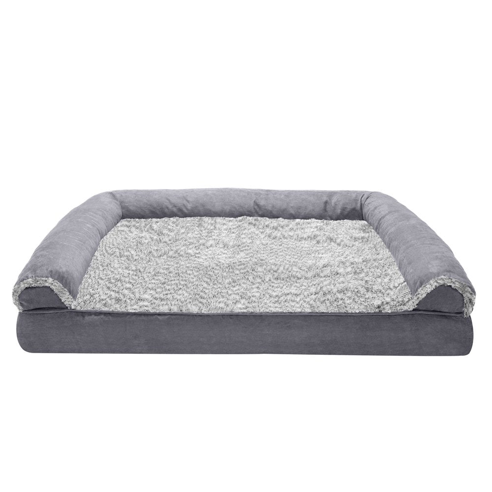 Furhaven Pet Products | Full Support Orthopedic Two-Tone Faux Fur & Suede Sofa Pet Bed for Dogs & Cats, Stone Gray, Jumbo Animals & Pet Supplies > Pet Supplies > Cat Supplies > Cat Beds FurHaven Pet   