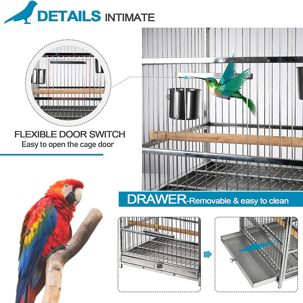 Bird Cage Open Top Standing Parrot Parakeet Cage with Rolling Stand Large Metal Bird Flight Cage for Conure Parekette Cockatiel Finch Macaw Cockatoo Pet House,Black,Height 34 Inch Animals & Pet Supplies > Pet Supplies > Bird Supplies > Bird Cages & Stands KOUPA   