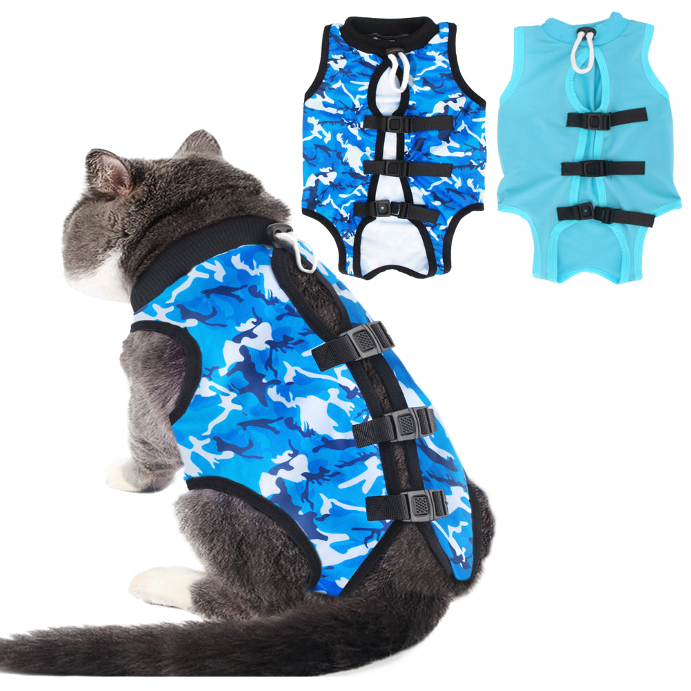 LEXVSS 2 Pieces Cat Recovery Suit, after Surgical Clothes for Abdominal Wounds & Surgery Animals & Pet Supplies > Pet Supplies > Cat Supplies > Cat Apparel LEXVSS L Blue+Camouflage 