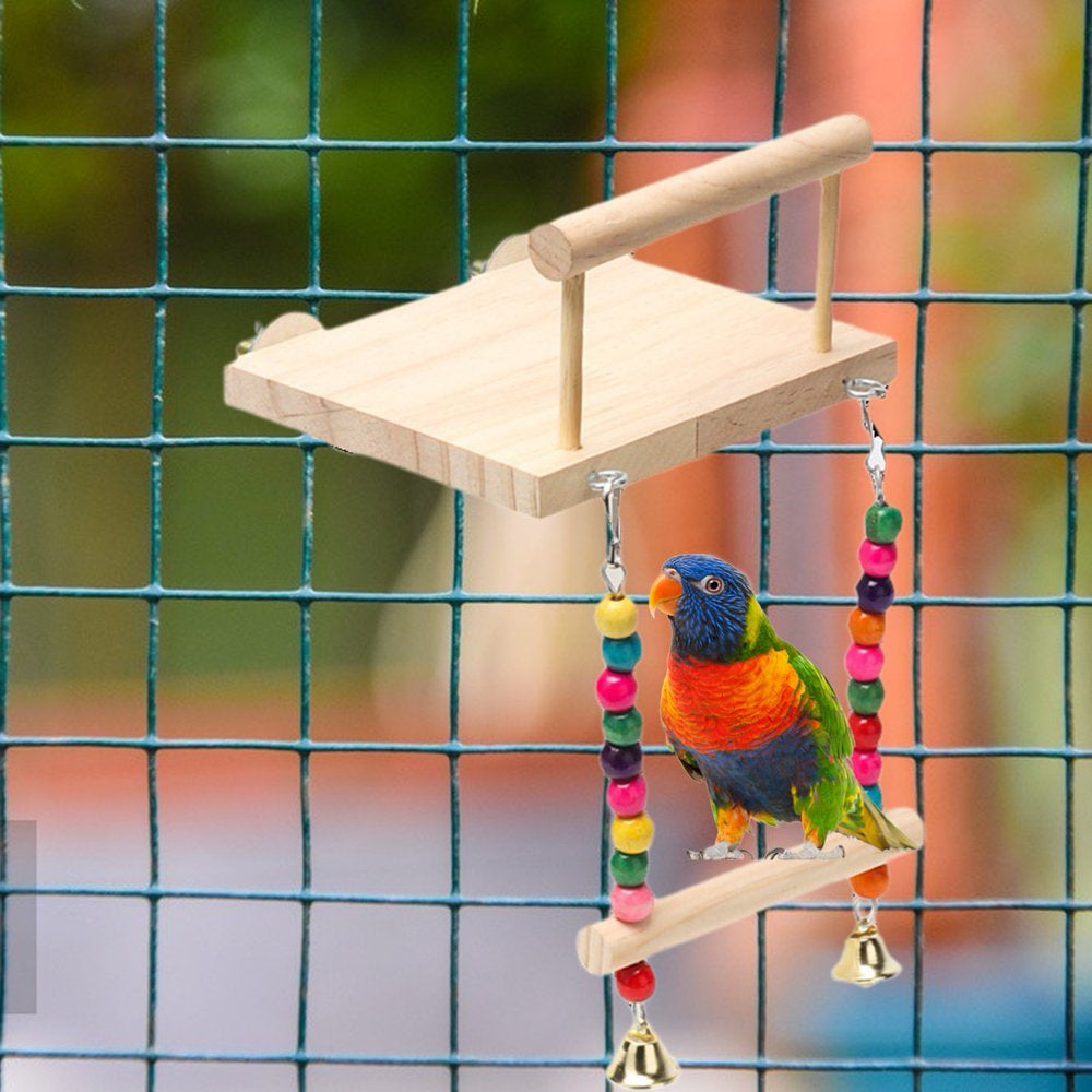 Ayyufe Parrots Swing Toy Wood Platform Colorful Beads Cage Toy Bird Perch Hanging Swing Toy with Bells Cage Accessories Animals & Pet Supplies > Pet Supplies > Bird Supplies > Bird Cage Accessories Ayyufe   