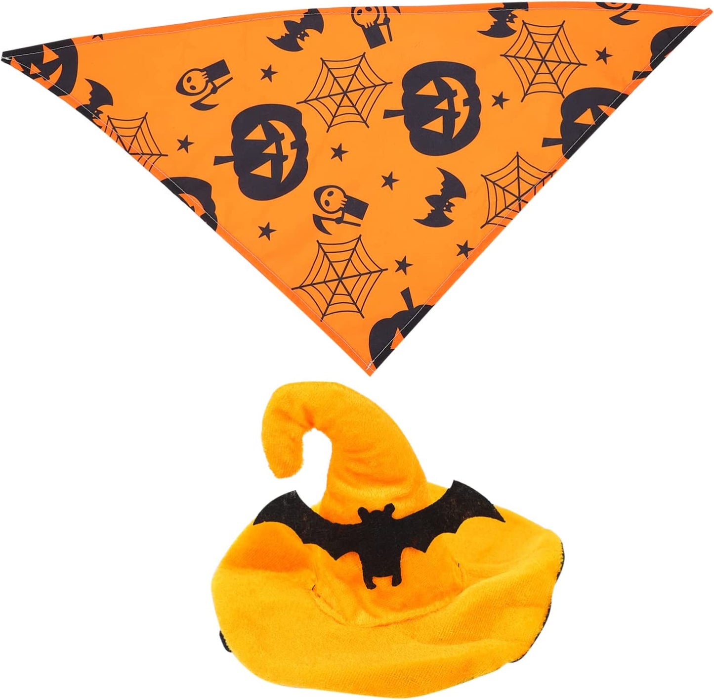 BCOATH 1 Set Large Medium Print Towel Adjustable Scarf Halloween Pet Decoration Scary Pets and Puppy Ornament Party Kit for Cats Witch Cat Bib Bandana Funny Triangle with Hat Dog Pumpkin Animals & Pet Supplies > Pet Supplies > Dog Supplies > Dog Apparel BCOATH Orange 62X42X42CM 