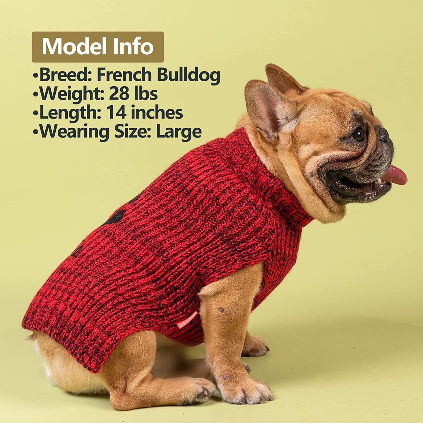 KYEESE Dog Sweater Turtleneck Smile Face Dog Knitwear with Leash Hole for Small Dogs Pet Sweater,Red,M Animals & Pet Supplies > Pet Supplies > Dog Supplies > Dog Apparel kyeese   