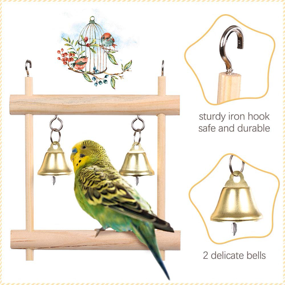 QBLEEV 8 Pcs Bird Toys, Parrot Chewing Toys Cage Hanging Swing with Bells, Pet Wooden Perch Hammock for Budgies Parakeets Conures Love Birds Cockatiel Finches Animals & Pet Supplies > Pet Supplies > Bird Supplies > Bird Toys QBLEEV   