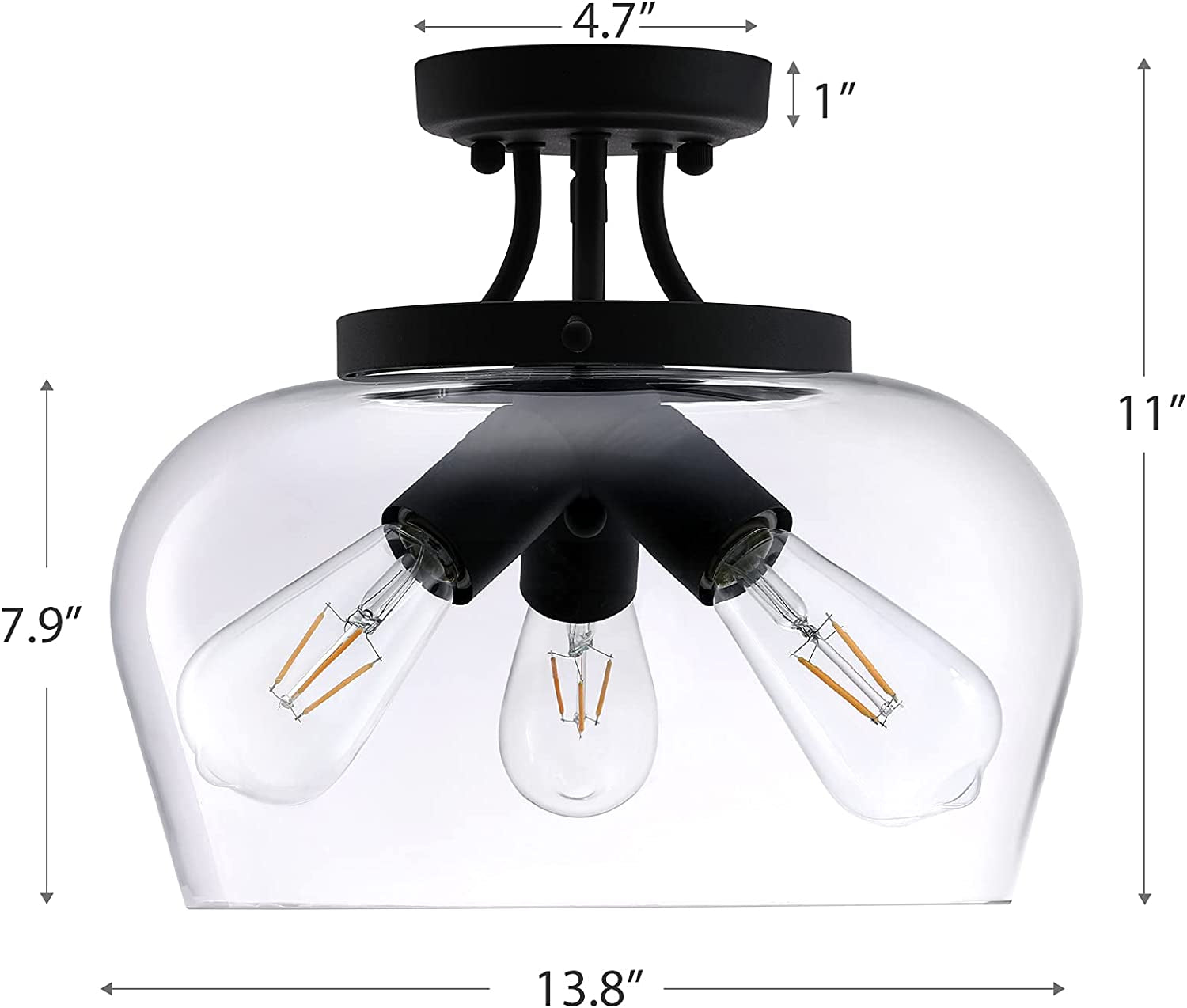 VONLUCE Modern Industrial Clear Glass Shade Ceiling Light Fixture, 3 Bulb Matte Black Semi Flush Mount Ceiling Lighting Fixture for Kitchen Island Dining Table Hallway Living Room Entryway Foyer Animals & Pet Supplies > Pet Supplies > Dog Supplies > Dog Apparel CO-Z   