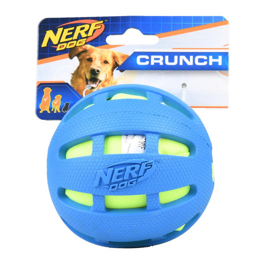 Nerf Dog Checkered Crunch Ball Dog Toy, 3.8", Blue & Green