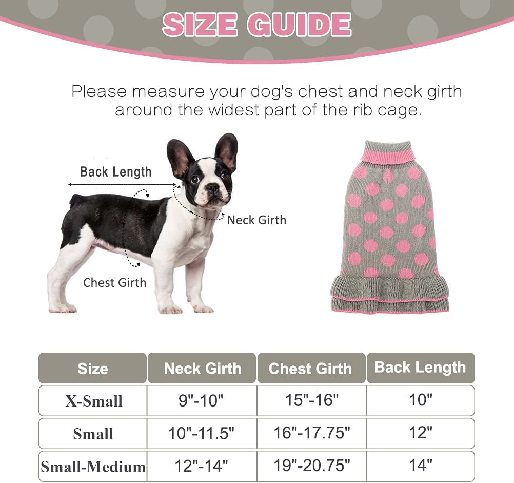 EXPAWLORER Dog Sweater for Small Dogs - Dog Winter Clothes with Leash Hole, Warm Polka Dot Turtleneck Knitwear Skirt for Puppy, Dog Winter Coat Apparel for Girl Dogs Animals & Pet Supplies > Pet Supplies > Dog Supplies > Dog Apparel EXPAWLORER   