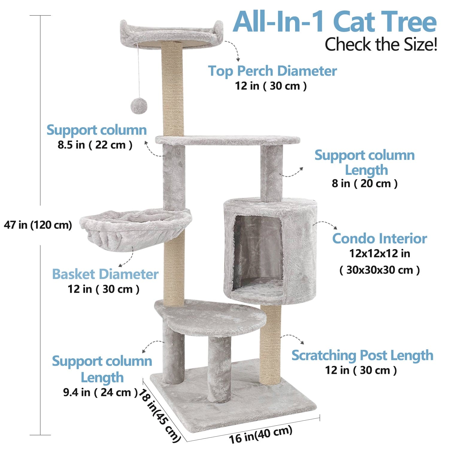 47" Inches Multi-Level Cat Tree Stand House Furniture Kittens Activity Tower with Scratching Posts Kitty Pet Play House Animals & Pet Supplies > Pet Supplies > Cat Supplies > Cat Furniture Astarin cat tree   