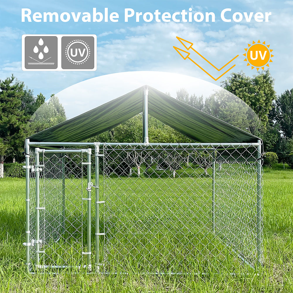 HITTITE Large Outdoor Dog Kennel, Heavy Duty Outdoor Fence Dog Cage, Anti-Rust Dog Pens Outdoor Dog Fence with Waterproof Uv-Resistant Cover and Secure Lock for Backyard 6.76'Lx6.76'Wx5.64'H Animals & Pet Supplies > Pet Supplies > Dog Supplies > Dog Kennels & Runs HITTITE   