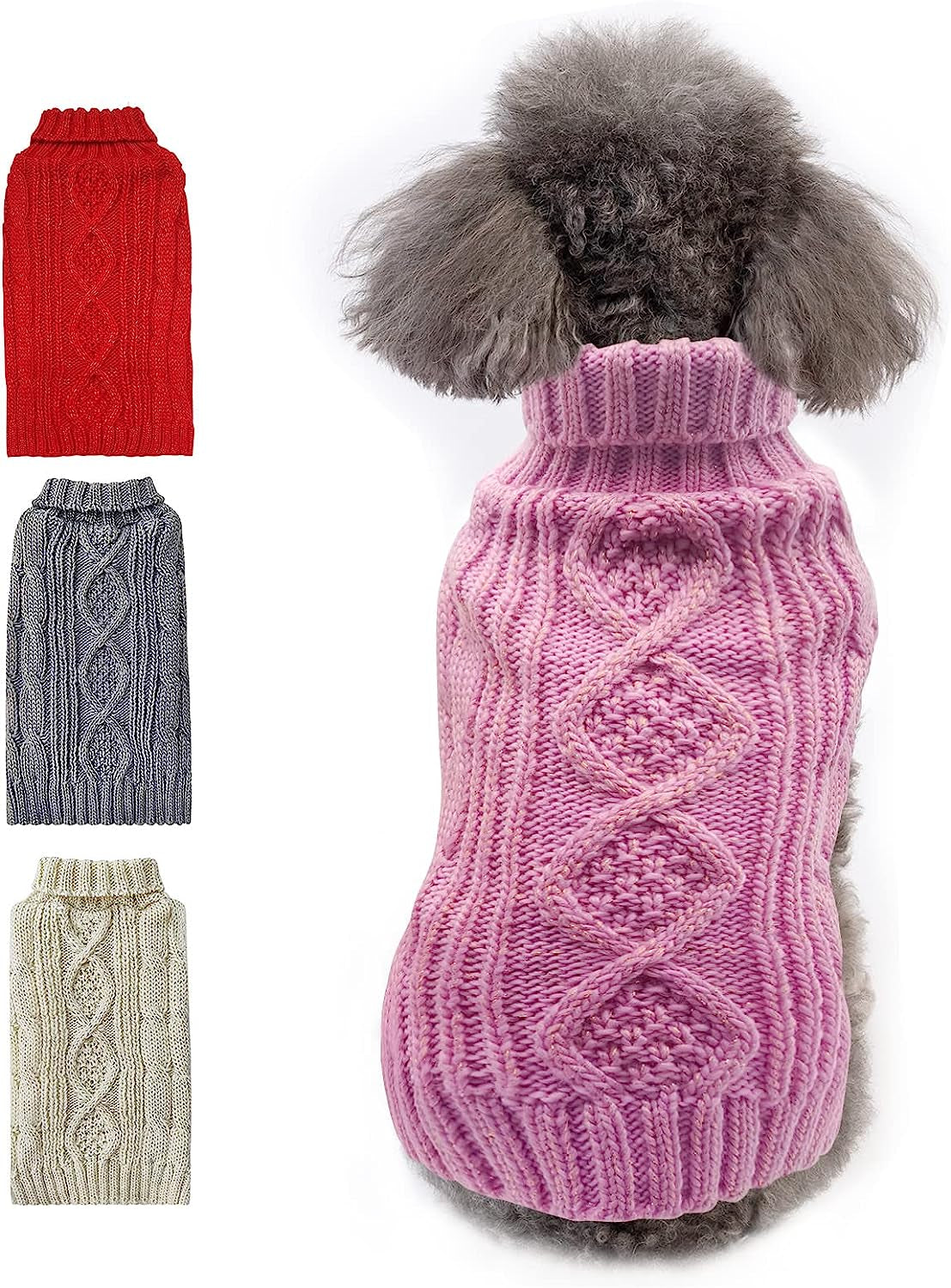 KYEESE Dog Sweaters with Golden Thread Turtleneck Dog Cable Knit Pullover Pet Sweater for Cold Weather Animals & Pet Supplies > Pet Supplies > Dog Supplies > Dog Apparel kyeese Pink Medium (Pack of 1) 