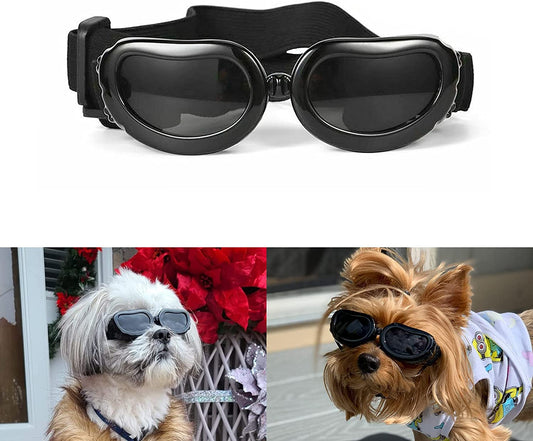 Dog Sunglasses Small Breed, UV Protection Small Dog Goggles, Wind Dust Proof Small Goggles with Adjustable Straps, Black Animals & Pet Supplies > Pet Supplies > Dog Supplies > Dog Apparel PETLESO Black Goggles  