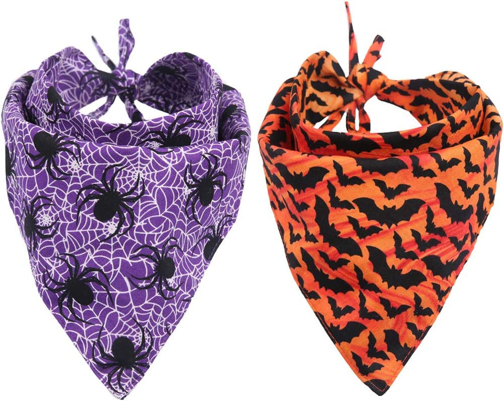 KZHAREEN 2 Pack Halloween Dog Bandana Reversible Triangle Bibs Scarf Accessories Animals & Pet Supplies > Pet Supplies > Dog Supplies > Dog Apparel KZHAREEN Pattern 1 Small 