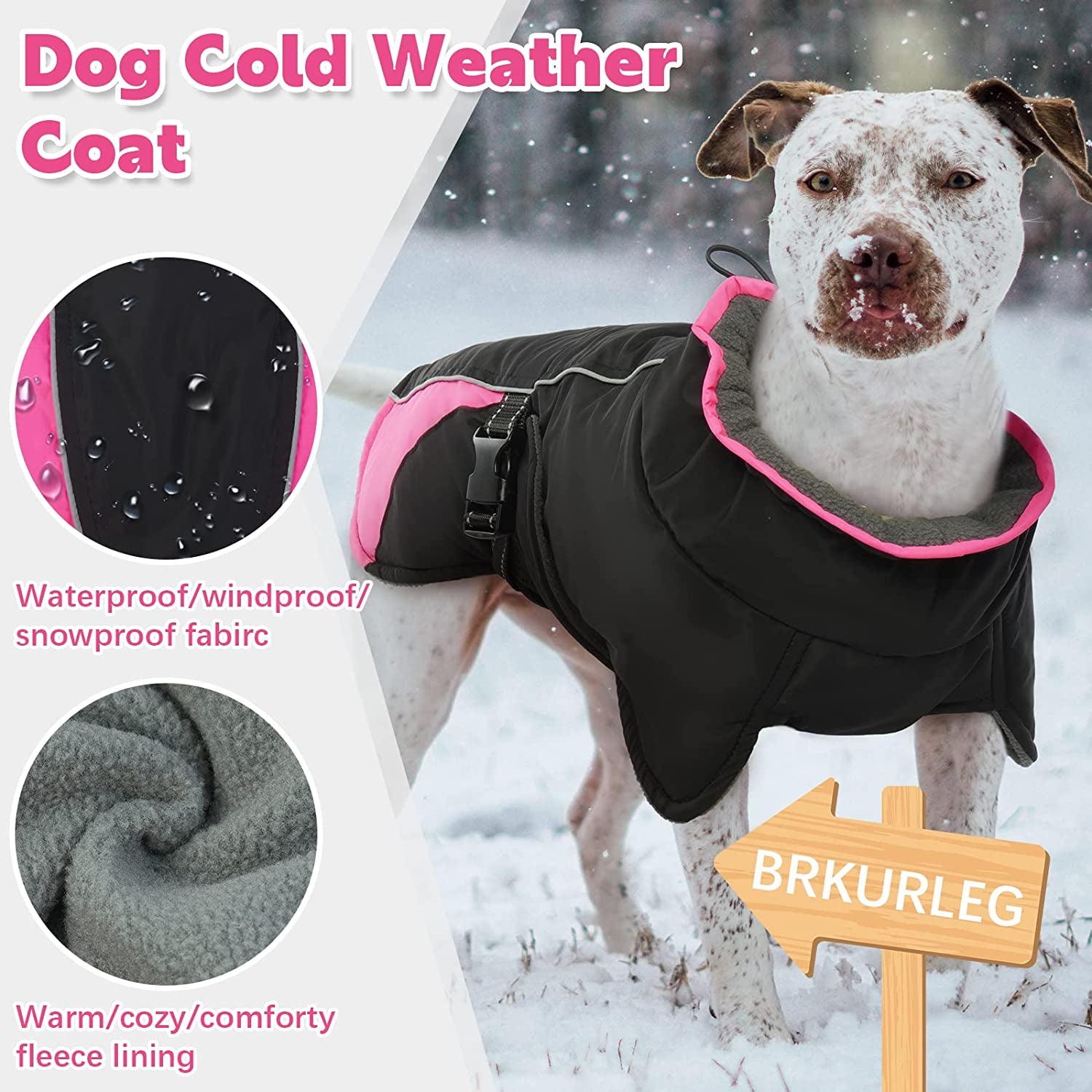 BRKURLEG Dog Jacket Winter Coat,Turtleneck Reflective Dog Cold Weather Coat with Fleece Lining,Waterproof Warm Padded Doggy Waistcoat,Adjustable Neck Chest Girth Dog Windbreaker Vest for All Breeds Animals & Pet Supplies > Pet Supplies > Dog Supplies > Dog Apparel BRKURLEG   