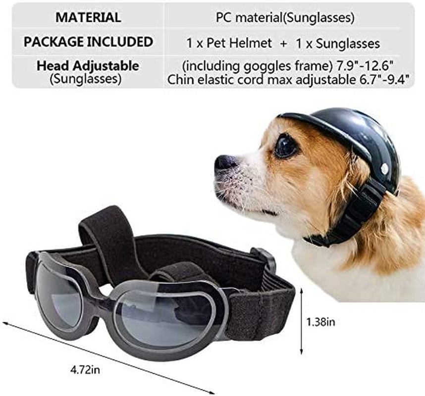 La La Pet® Pet Helmet with Dog Goggles Pet Doggie Cap Hat Dog Sunglasses Pet Eye Wear Cat UV Protection Sun Glasses for Puppy Dog Travel Skiing, Helmet S + Black Goggles Animals & Pet Supplies > Pet Supplies > Dog Supplies > Dog Apparel La La Pet   