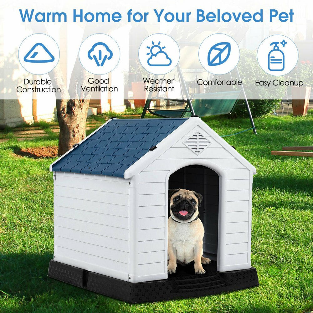 Gymax Plastic Dog House Pet Puppy Shelter Waterproof Indoor/Outdoor Ventilate Blue