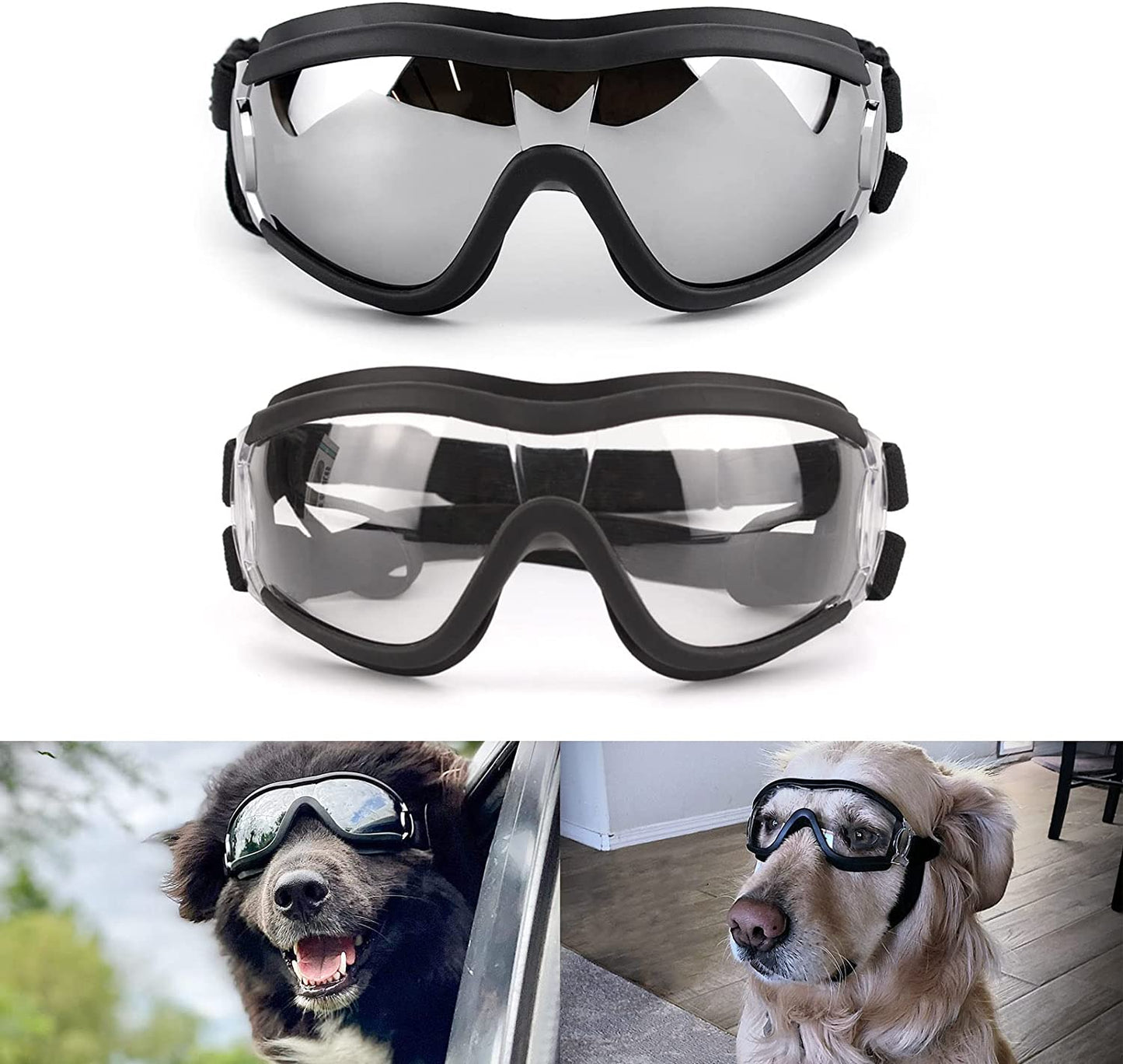 PETLESO Dog Goggles - Large Dog Eye Protection Goggles Windproof Sunglasses for Medium Large Dog, Clear Animals & Pet Supplies > Pet Supplies > Dog Supplies > Dog Apparel PETLESO Clear+Black  