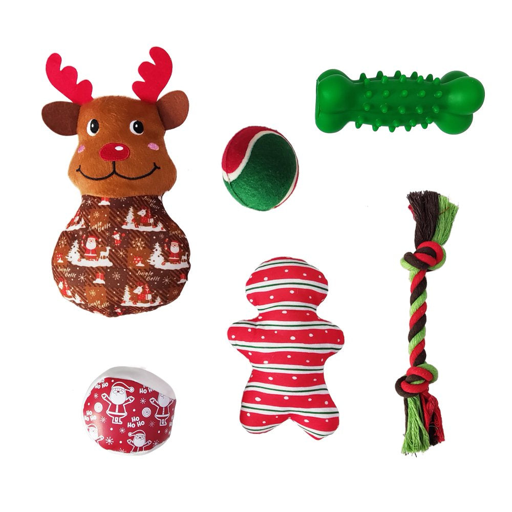 Vibrant Life Holiday 6 Piece Dog Toy Stocking Gift Set, Brown