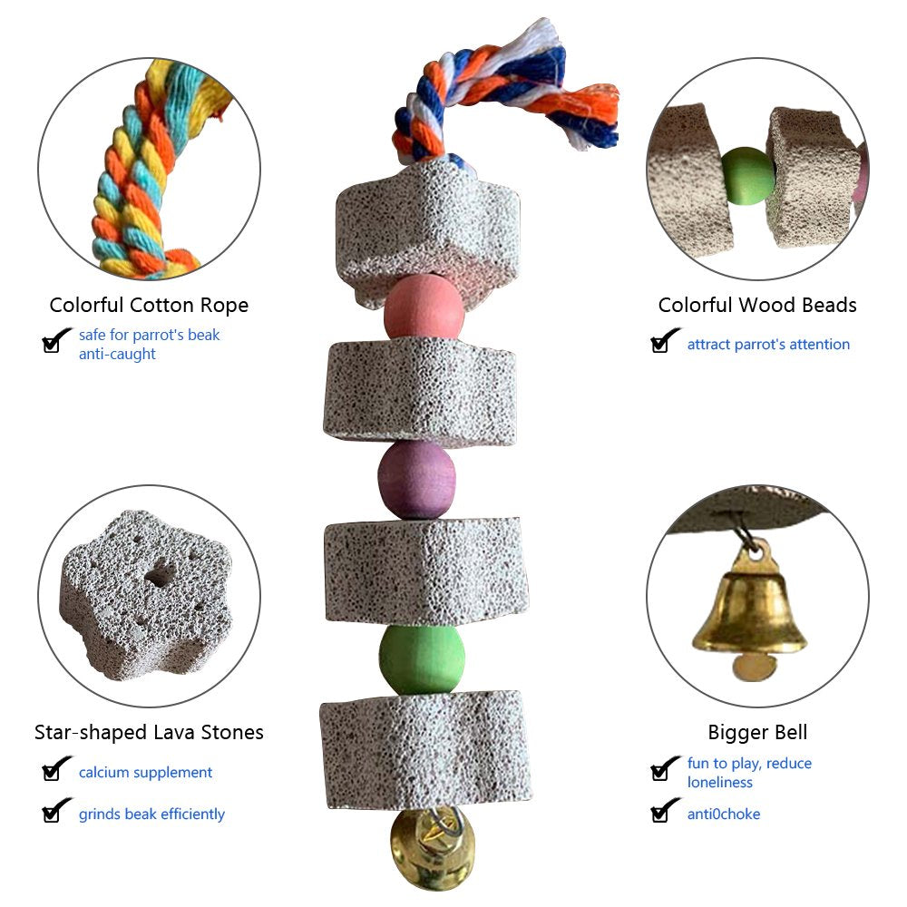 Parrot Chewing Toy, Bird Beak Grinding Stone with Bell, Lava Block Calcium Supplement Food for African Greys Conure Eclectus Budgies Parakeet Cockatiel Hamster Chinchilla Rabbit, 2 Pack Animals & Pet Supplies > Pet Supplies > Bird Supplies > Bird Toys ALPACASSO   