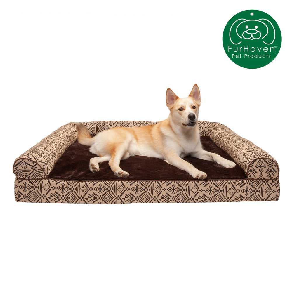 Furhaven Pet Products | Memory Foam Southwest Kilim Sofa-Style Couch Bed for Dogs & Cats, Black Medallion, Jumbo Plus Animals & Pet Supplies > Pet Supplies > Cat Supplies > Cat Beds FurHaven Pet Memory Foam Jumbo Plus Desert Brown