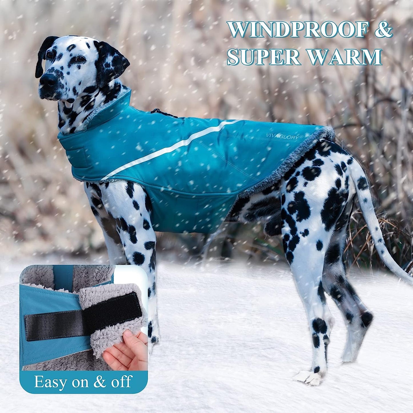 VIVAGLORY Fleece Vest Dog Cold Weather Sweater, Dog Vest Fleece Jacket with Two-Way Zipper Opening, Reflective Coats Pet Jacket for Medium Large Dogs, Turquoise, L Animals & Pet Supplies > Pet Supplies > Dog Supplies > Dog Apparel VIVAGLORY   