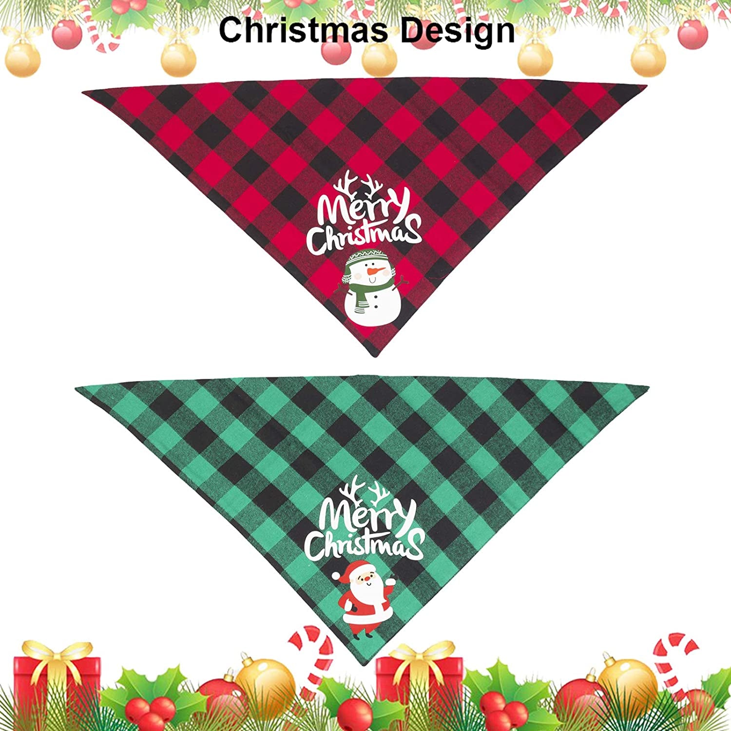 ADOGGYGO 2 Pack Dog Bandana Christmas Classic Buffalo Plaid Dog Scarf Pet Triangle Bibs Christmas Costume Accessories for Small Medium Large Dogs Cats Pets (Red & Green) Animals & Pet Supplies > Pet Supplies > Dog Supplies > Dog Apparel ADOGGYGO   