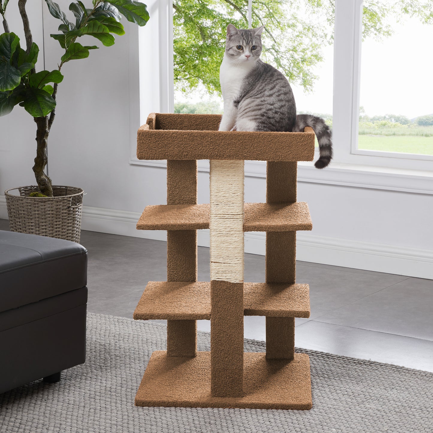 Naomi Home Multi-Level Cat Scratch Tower Wooden Furniture, Cat Home for Large, Small, Little Cats-Color: Beige Animals & Pet Supplies > Pet Supplies > Cat Supplies > Cat Furniture Naomi Home Beige  